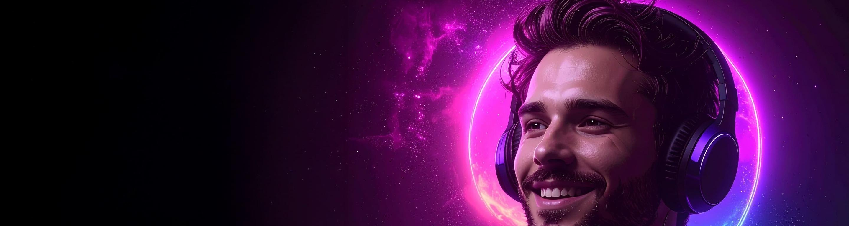 Homme avec un casque dans un univers spatial