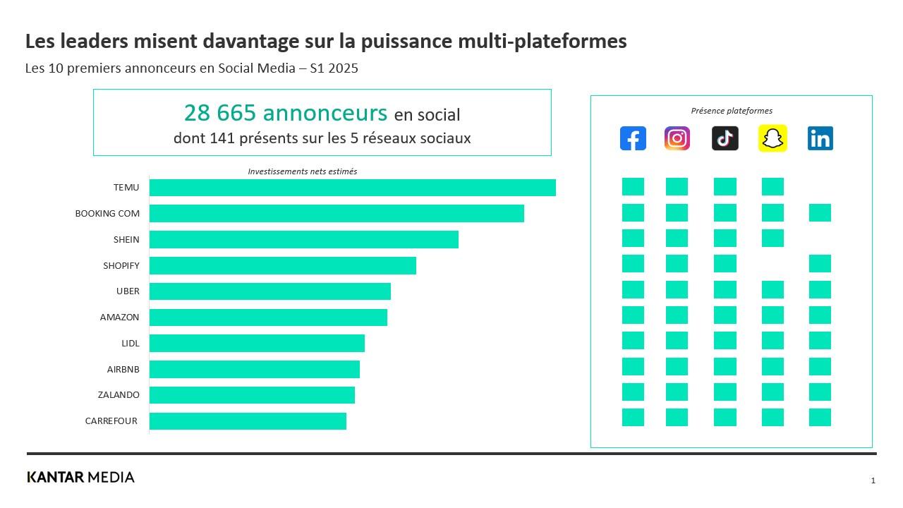Graphique : Top 10 annonceurs Paid Social Media - Kantar Media